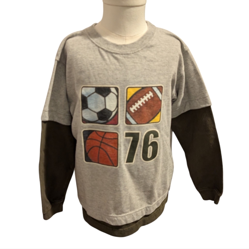 Vintage‎ Carter's Boys Color Block Cotton Gray & Green Sports Graphic Top Size 6